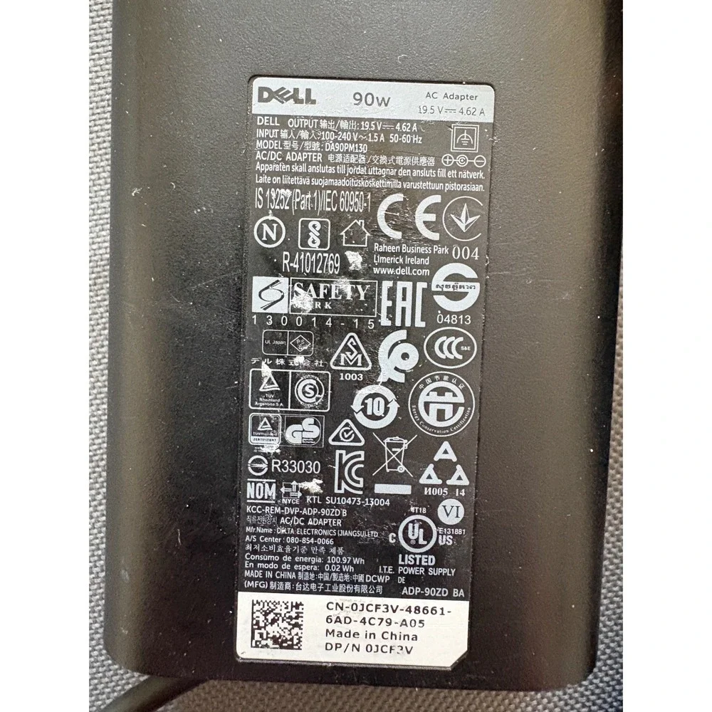 Dell 90W AC Adapter Power Supply DA90PM130 0JCF3V 19.5V 4.62A Slim Black